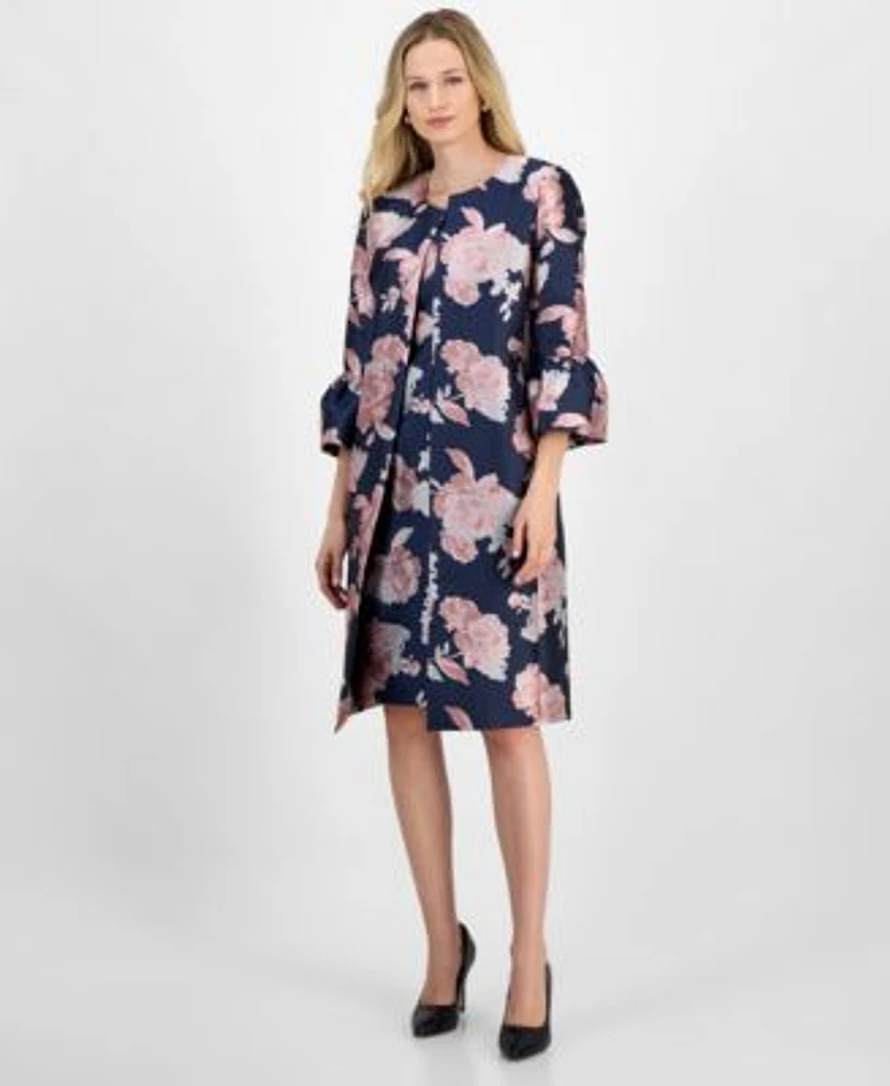 Kasper Womens Floral Print Jacquard Sheath Dress Jacket