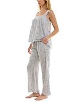 Roudelain Women's Embroidered Striped Pajama Set