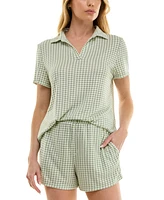 Roudelain Women's Short-Sleeve Gingham Henley Pajama Set