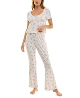 Roudelain Women's Flared Floral Ribbed Pajama Set