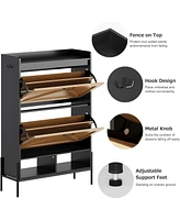 gaomon Shoe Cabinet Storage, Hidden Freestanding Shoe Rack with 2 Flip Drawers and Adjustable Shelf, Shoe Cabinet with Open Shelves for Entryway