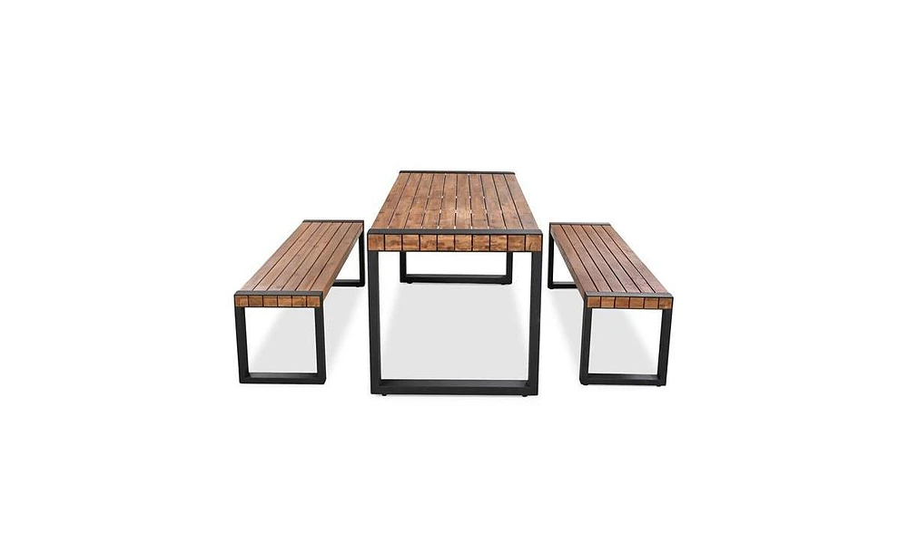 Slickblue 3-pieces Outdoor Dining Table With 2 Benches For Outdoor & Indoor