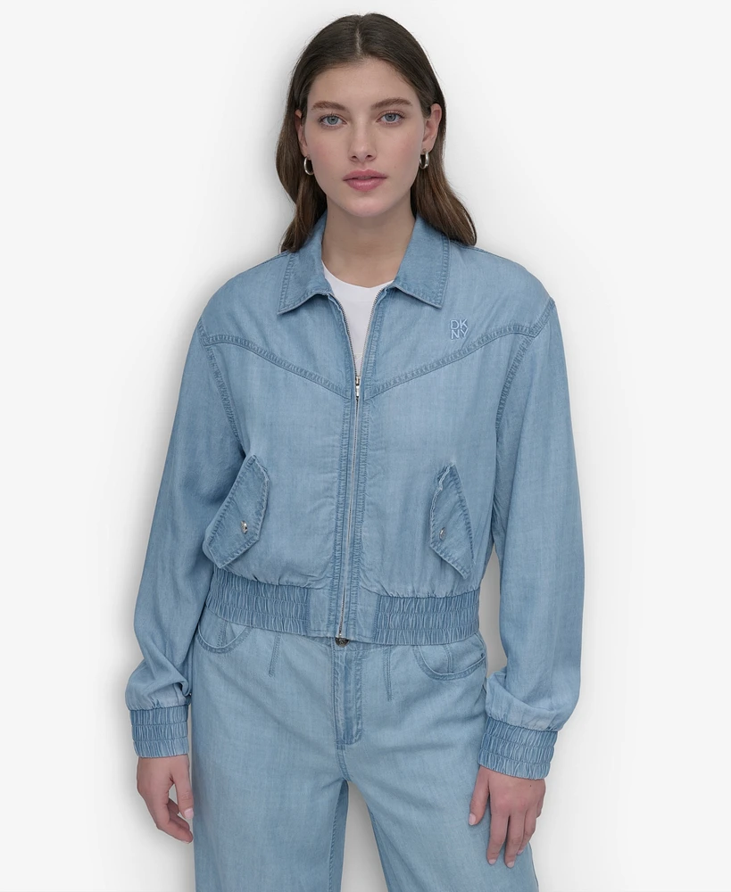 Dkny Women's Chambray Zip-Front Bomber Jacket