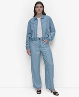 Dkny Women's Chambray Zip-Front Bomber Jacket