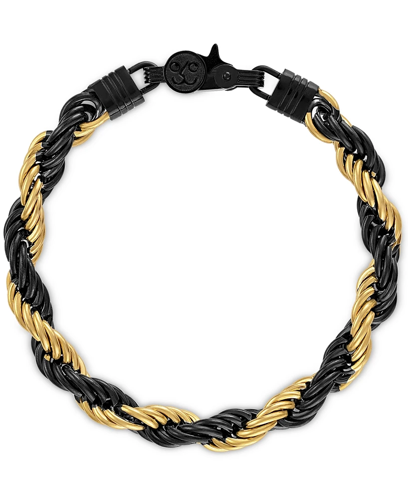 Esquire Men's Jewelry Intertwined Rope Link Chain Bracelet in Black & Gold-Tone Ion-Plated Stainless Steel, Exclusively at Macy's