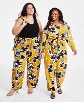 Nina Parker Plus Floral-Print Drawstring-Waist Pants