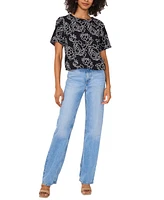 Vince Camuto Women's Embroidered Floral Printed Short-Sleeve Top