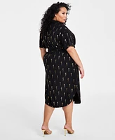 Nina Parker Plus Metallic Love-Print Belted Dress