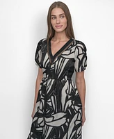 Dkny Women's Printed Ladder Lace Trim Dress