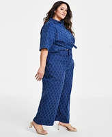 Nina Parker Plus Diamond-Texture Wide-Leg Jeans