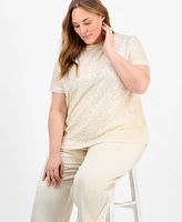 Anne Klein Plus Size Sequin-Embellished Short-Sleeve Top