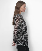 Dkny Women's Chiffon Animal-Print Semi-Sheer Blouse