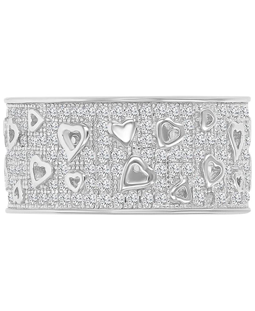 Heart Detail Cubic Zirconia Band Ring (2-1/5 ct. t.w.) Sterling Silver