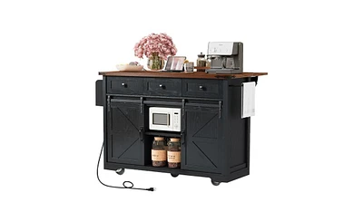 Slickblue Farmhouse Kitchen Island with Power Outlet for Rustic Style and Functional Convenience