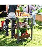 Outsunny 3-Shelf Outdoor Grill Cart Table with Foldable Side Table,