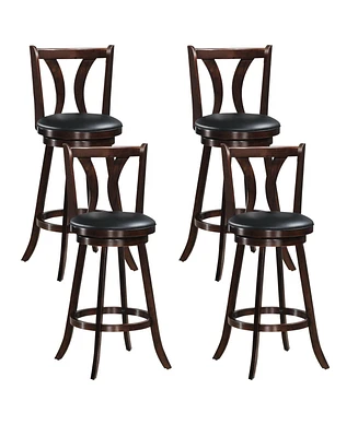 Gymax Set of 4 Swivel Bar stools 29.5" Bar Height Chairs with Rubber Wood Legs