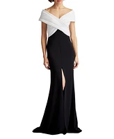 Tadashi Shoji Benz Pleated Portrait Collar Gown