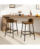 Gymax 24.5''Bar Stool Set of Armless Bar Chair w/ Backrest Footrest & Metal Frame Cafe