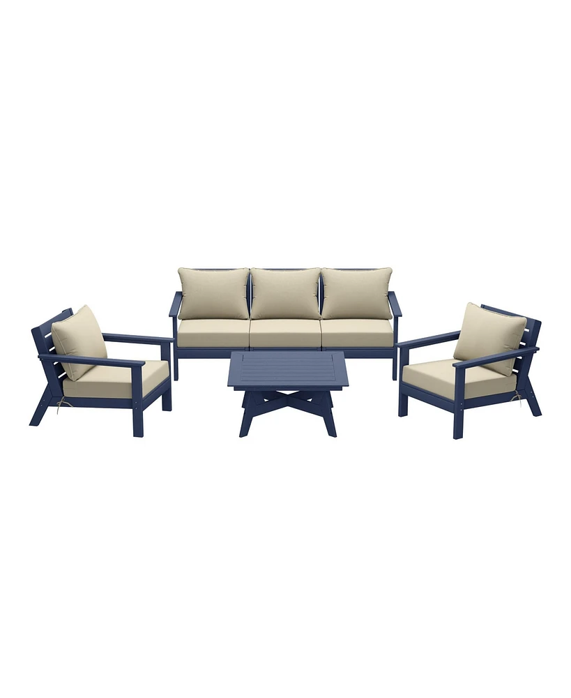 WestinTrends Outdoor 6-Piece Navy Blue Modular Sectional Patio Furniture Sofa Set
