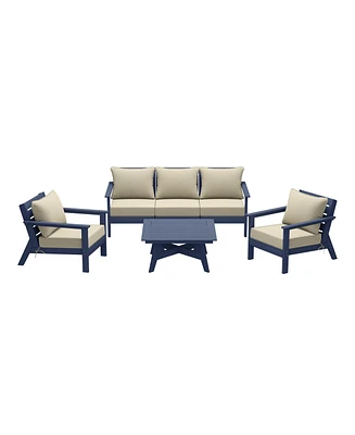 WestinTrends Outdoor 6-Piece Navy Blue Modular Sectional Patio Furniture Sofa Set