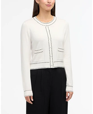 Ellen Tracy Women s Knit Cardigan with Contrast Stitch Detail