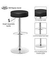 Gymax Set of 2 Adjustable Round Leather Seat Hydraulic Swivel Bar Stool