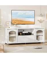 gaomon Modern Tv Stand for 65 Inch Tv, Tv Cabinet with Fluted Glass Door and Open Shelve