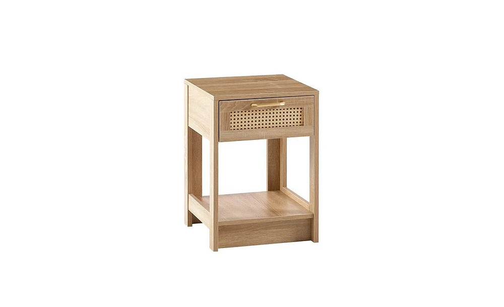 Slickblue Rattan End table with drawer, Modern nightstand, Side table