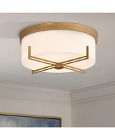 Henning 15 1/2" Modern Flush-Mount Ceiling Light Fixture Kitchen Foyer Hallway Round Gold Finish White Glass Shade Metal Bedroom Bathroom Entryway Liv