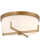 Possini Euro Design Henning 15 1/2" Modern Flush-Mount Ceiling Light Fixture Kitchen Foyer Hallway Round Gold Finish White Glass Shade Metal Bedroom B