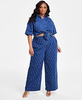 Nina Parker Plus Diamond-Texture Wide-Leg Jeans