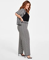 Nina Parker Plus Geo-Print Straight-Leg Sweater Pants