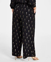 Nina Parker Plus Metallic Script-Print Pants