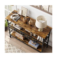 gaomon Narrow Entryway Table with Storage 43" 3-Tier Sofa Tables Industrial Console Storage/Display Shelf Hallway for Living Room, Fo