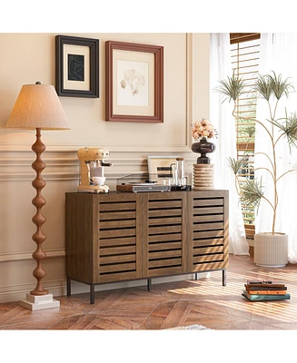 Lovmor Farmhouse Sideboard Buffet Storage Cabinet with Strip Skeleton Door and Adjustable shelves, for living room dining room kitchen