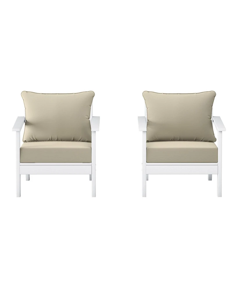 WestinTrends Outdoor Modern Hdpe Patio White Club Chairs with Deep Seat Cushions (Set of 2)