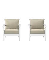 WestinTrends Outdoor Modern Hdpe Patio White Club Chairs with Deep Seat Cushions (Set of 2)
