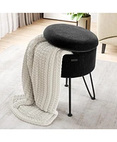 Nestl Textured Velvet Round Ottoman with Storage – Modern Foot Stool, Makeup Vanity Small Rest, Perfect for Living Room & B