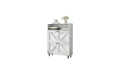 Slickblue Farmhouse Shoe Storage Cabinet for Organized Entryway and Rustic Home Decor