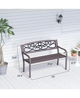 Outsunny Outdoor Bench, Steel Garden Bench with Floral Backrest,