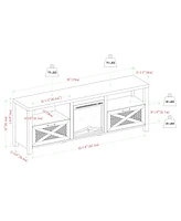 Boyel Living 70 Inches Industrial Metal Mesh Fireplace Tv Stand Farmhouse Drop-Down X-Door with Electric for TVs up to 80 Inches, S