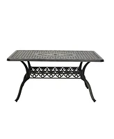 Boyel Living 59 Inches Cast Aluminium Outdoor Dining Table with Umbrella Hole Patio Rectangular Dining Table Patio Bistro Table for Backyard Garden Pa