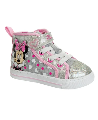 Disney Toddler and Little Girls Minnie Mouse Light Up Canvas Sneakers