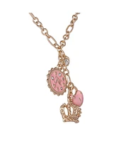 Juicy Couture Gold-Tone Layered Charm Necklace with Pink Enamel Accents