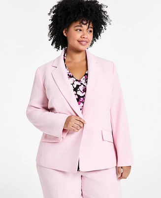 Kasper Plus Stretch Crepe One-Button Blazer