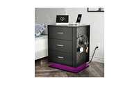 Slickblue Charging Station and Usb Ports 3-Drawer Side Cabinet Bedside Table Nightstand for Convenient Bedroom Storage