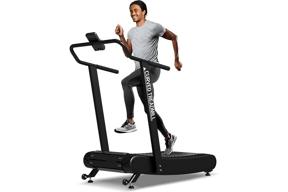 Er Kang Premium Portable Curved Manual Treadmill, Motorless Treadmill for Marathon, Air Running with Digital Monitor, Handlebar and Non-Slip Belt, Tre