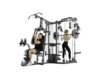 Er Kang Smith Machine Power Cage, Multi-Function Home Gym System with Cable Crossover System, Dual-Sided Workout Station with 121LBS Weight Stack, Pow