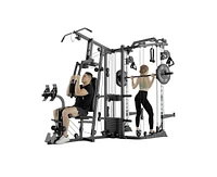 Er Kang Smith Machine Power Cage, Multi-Function Home Gym System with Cable Crossover System, Dual-Sided Workout Station with 121LBS Weight Stack, Pow