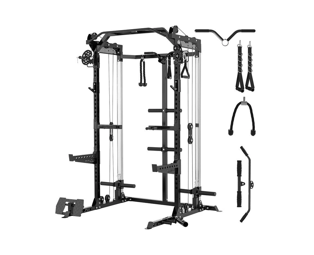 Er Kang Power Cage, 2000LB Squat Rack, Dual Pulley Cable Crossover System, Multi-function Free Weight Home Gym Workout Machine with Attachments